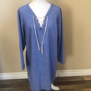 Old Navy lace up denim shirt dress